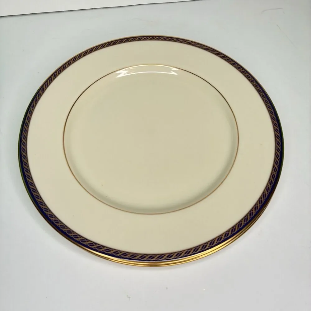 Lenox Hamilton Dinner Plate Ivory Gold Trim Fine China Made In USA Set of 2
